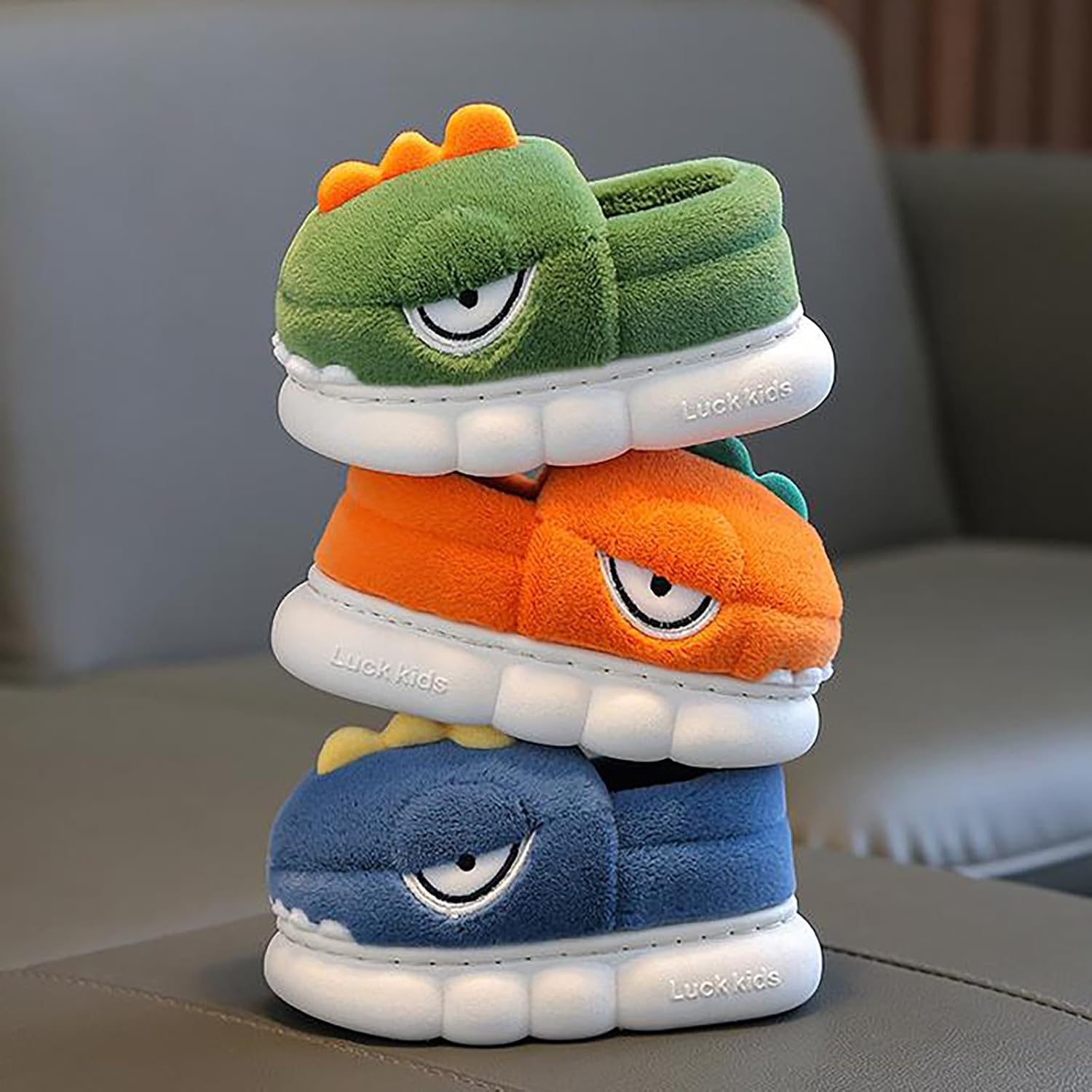 Kids Dinosaur Plush Slippers Toddler Boys Girls Cute Fuzzy House Sliders Autumn Winter Indoor Warm Furry Soft Sole Shoes