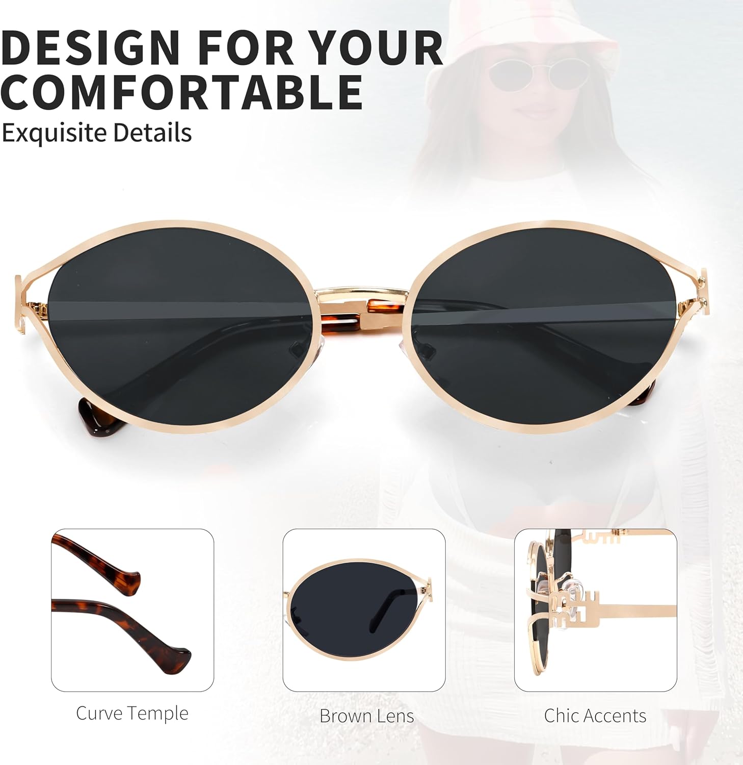 BOTEN Retro Oval Sunglasses for Women Men Small 90s Sun Glasses Trendy Gold Frame Round Shades Cute Designer Sunnies - Image 5