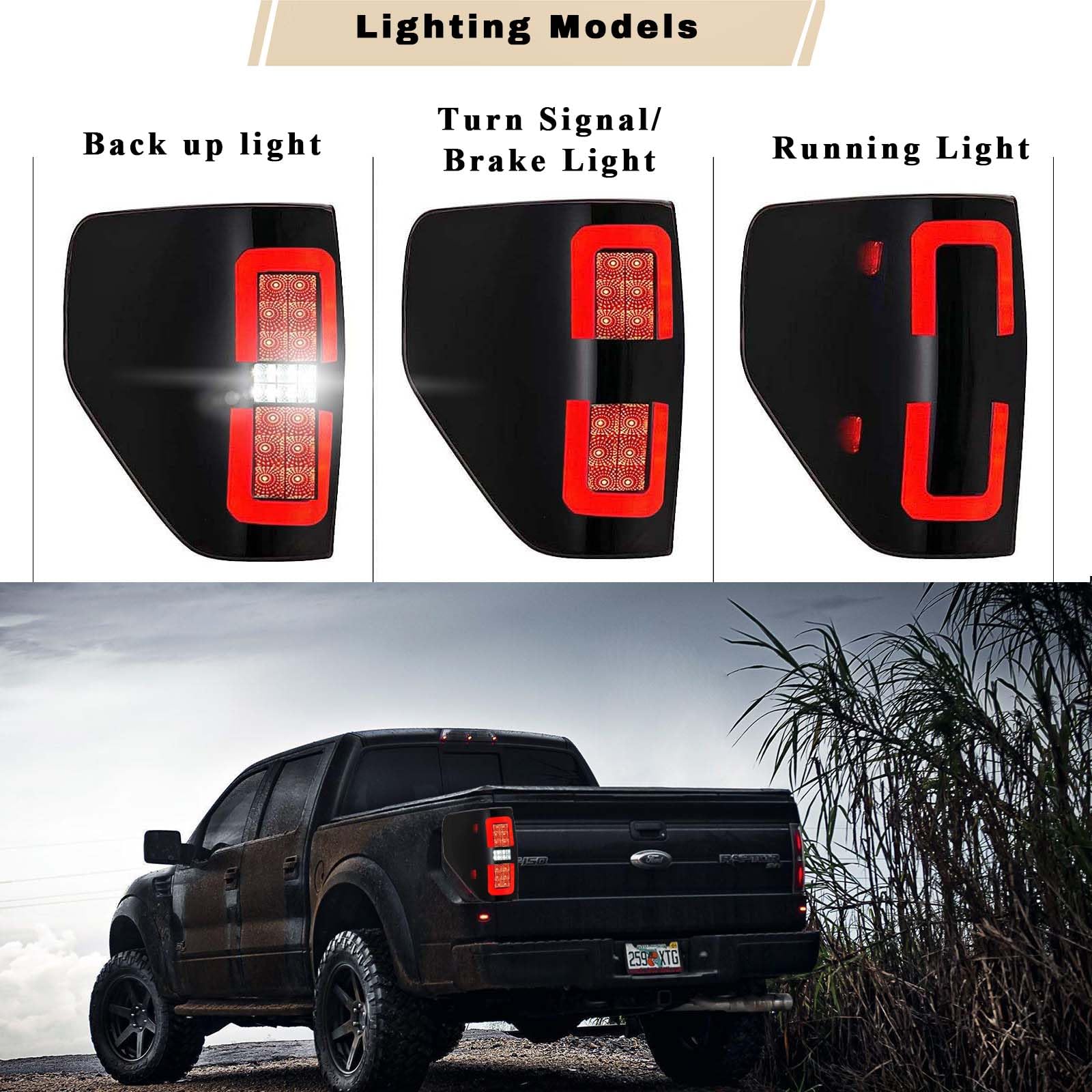 G-plus Led Tail Lamps Black Housing LED Tail Light Assembly Set For 2009-2014 Ford F-150 - Clear Lens, Black Housing, Direct Fit By G-PLUS F150 Tail Light Replacement
