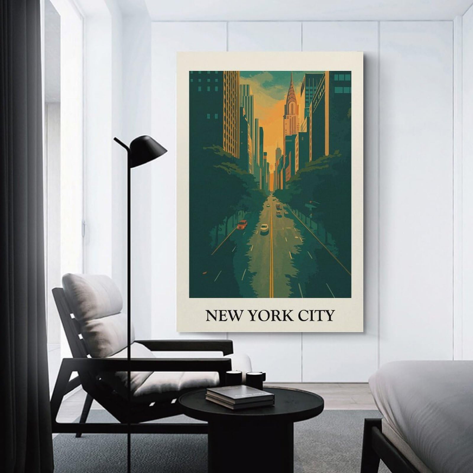 Junmoney New York City Street View Art Wall Art Print, 20x30inch(50x75cm), for Study, Office Or Focused Interiors, Home Office Artwork with Decorative Appeal