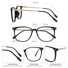 GUDVUE Blue Light Glasses, Computer Reading/Gaming/Phones Glasses, Anti Glare/UV400/Eye Strain, Matte Black Gold