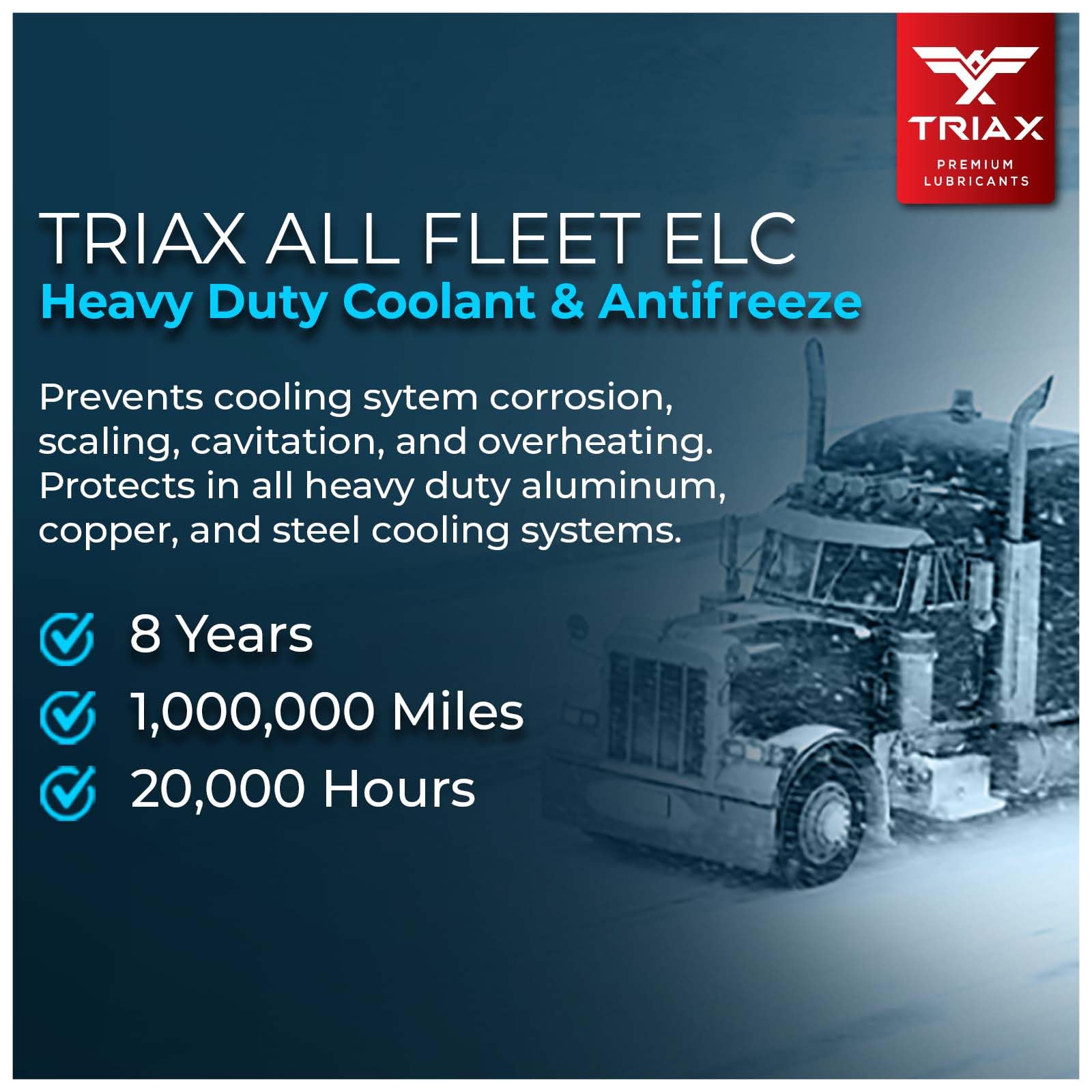 TRIAX All Fleet ELC Coolant & Antifreeze, Refrigerante y anticongelante para Motores Diesel, Tecnología Extreme HD NOAT, 1.600.000 kilómetros, 8 años, 20.000 HRS, Cat EC-1 (1 galón)