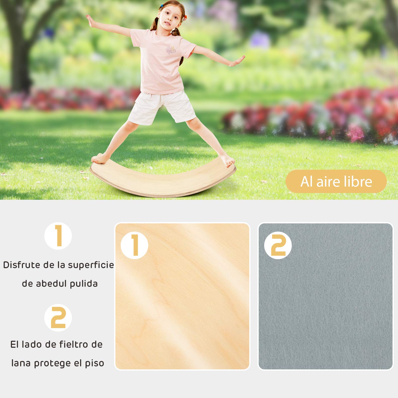 COSTWAY Tabla de Equilibrio de 90 x 30 cm Plataforma de Equilibrio de Madera Tabla Curvada para Yoga para Niños y Adultos Carga hasta 220kg (90 x 40 x19 cm)