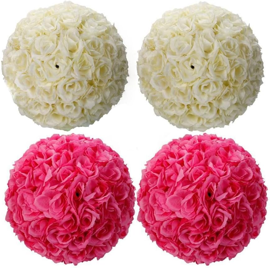 GHP Pack of 4 Flower Kissing Ball for Wedding Decor Ivory