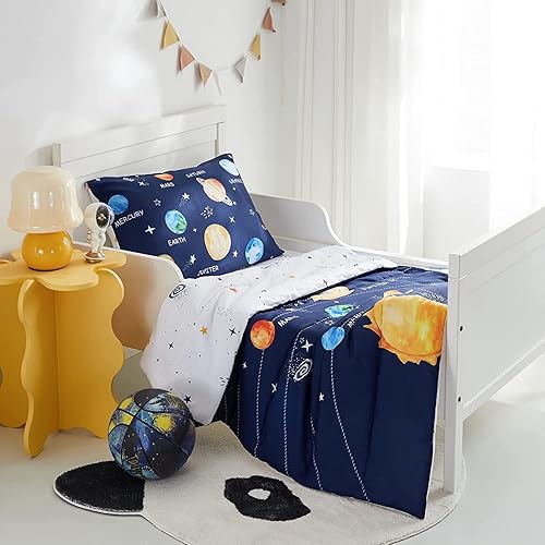 Miniatura 2 de PINNKKU Juego de ropa de cama de 4 piezas para niños pequeños, incluye 1 sábana encimera, 1 sábana bajera, 1 edredón y 1 funda de almohada