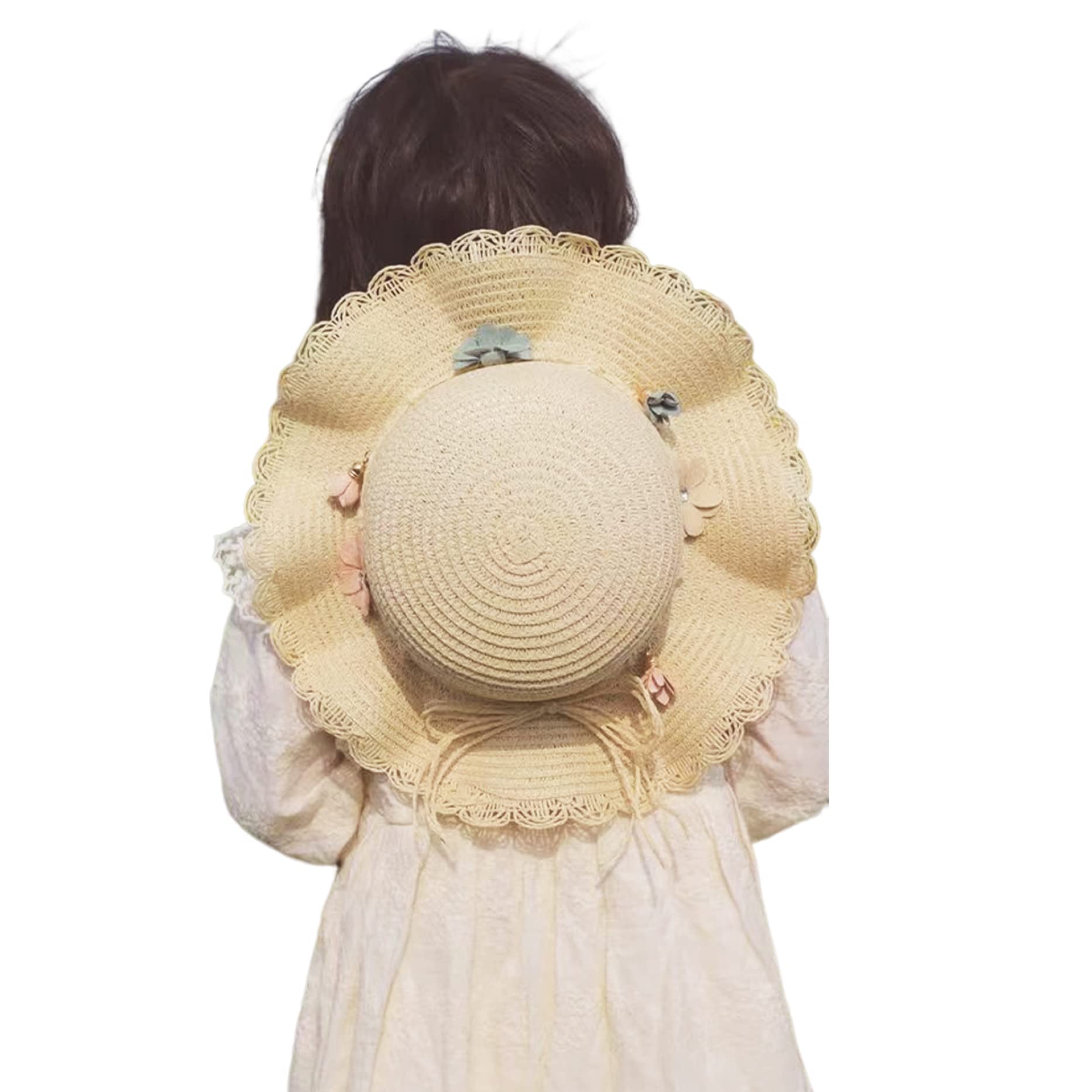 Cappelli da sole per ragazze Cappello da spiaggia estivo Cappello di paglia con fiori Visiera parasole per bambini Vacanze all'aperto Beige ..