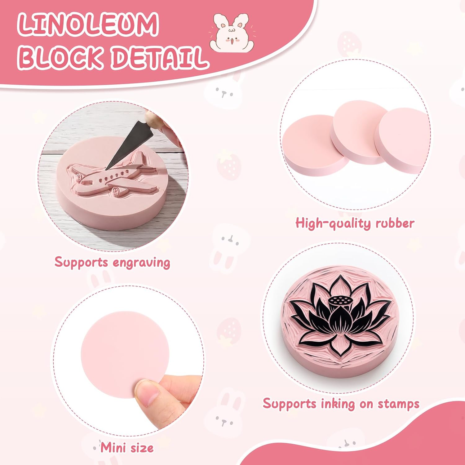 Mudder 12 Pcs 2" Round Rubber Carving Blocks Pink Linoleum Blocks Bulk Carved Brick Stamp Soft Rubber for Printmaking, Stamp Making, Scrapbook, Painting, Crafts Project and Easy to Carve