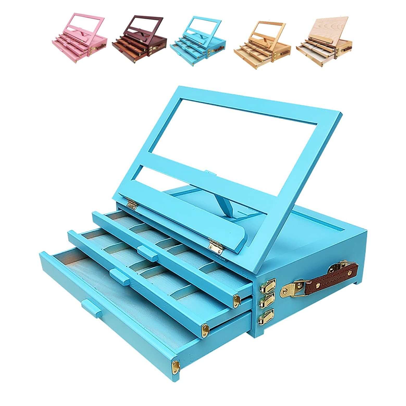 HADECOLL Strong And Durable Three-Tier Drawer Desktop Sketch Easel Storage Picture Box 40X27X13Cm Premium Beechwood Adjustable Easel,4 Different Angles,For Portable Sketching,C