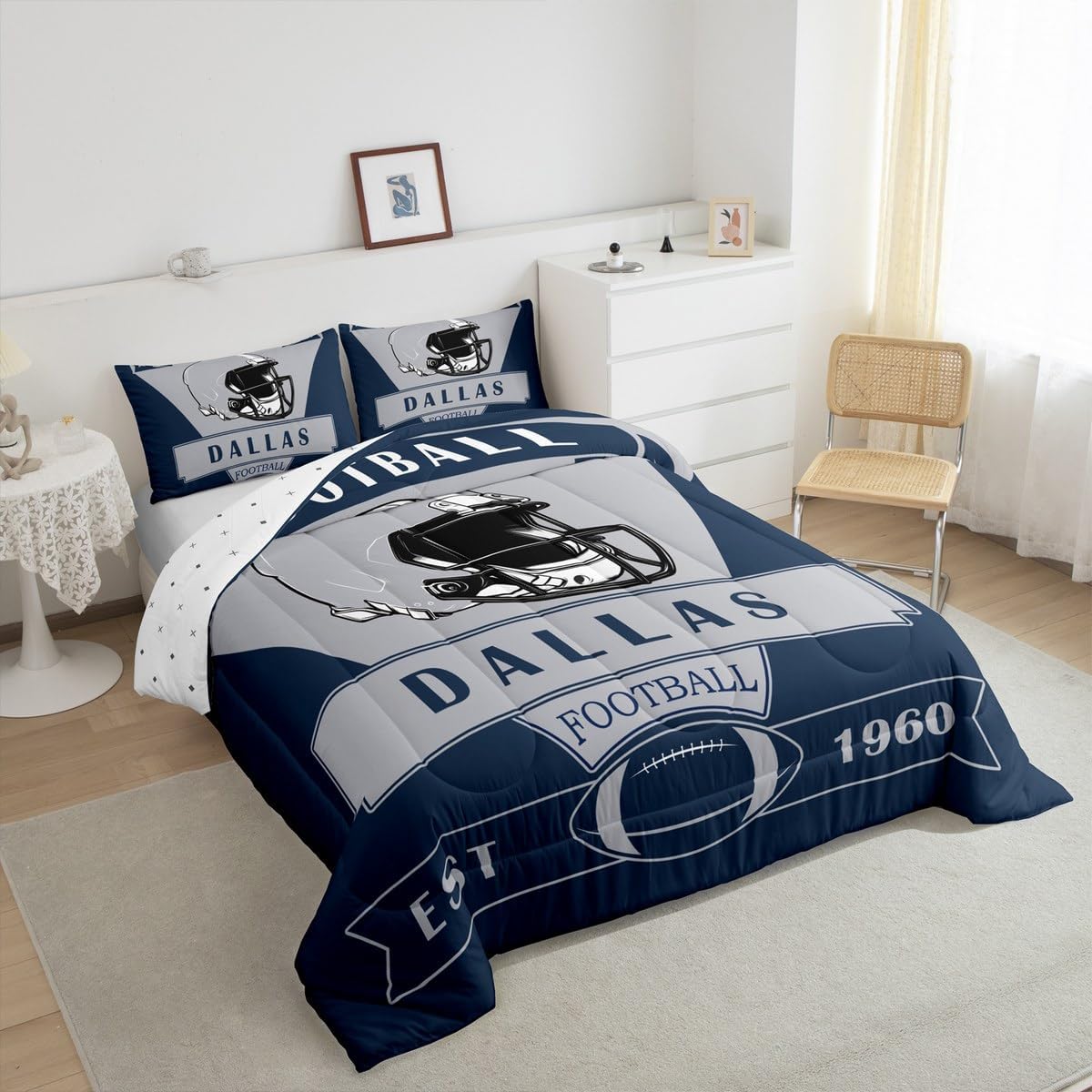 Feelyou Football Comforter Set,Dallas Bedding Set Twin Size,American Football City Comforter,Football Fans Gifts Bed Set
