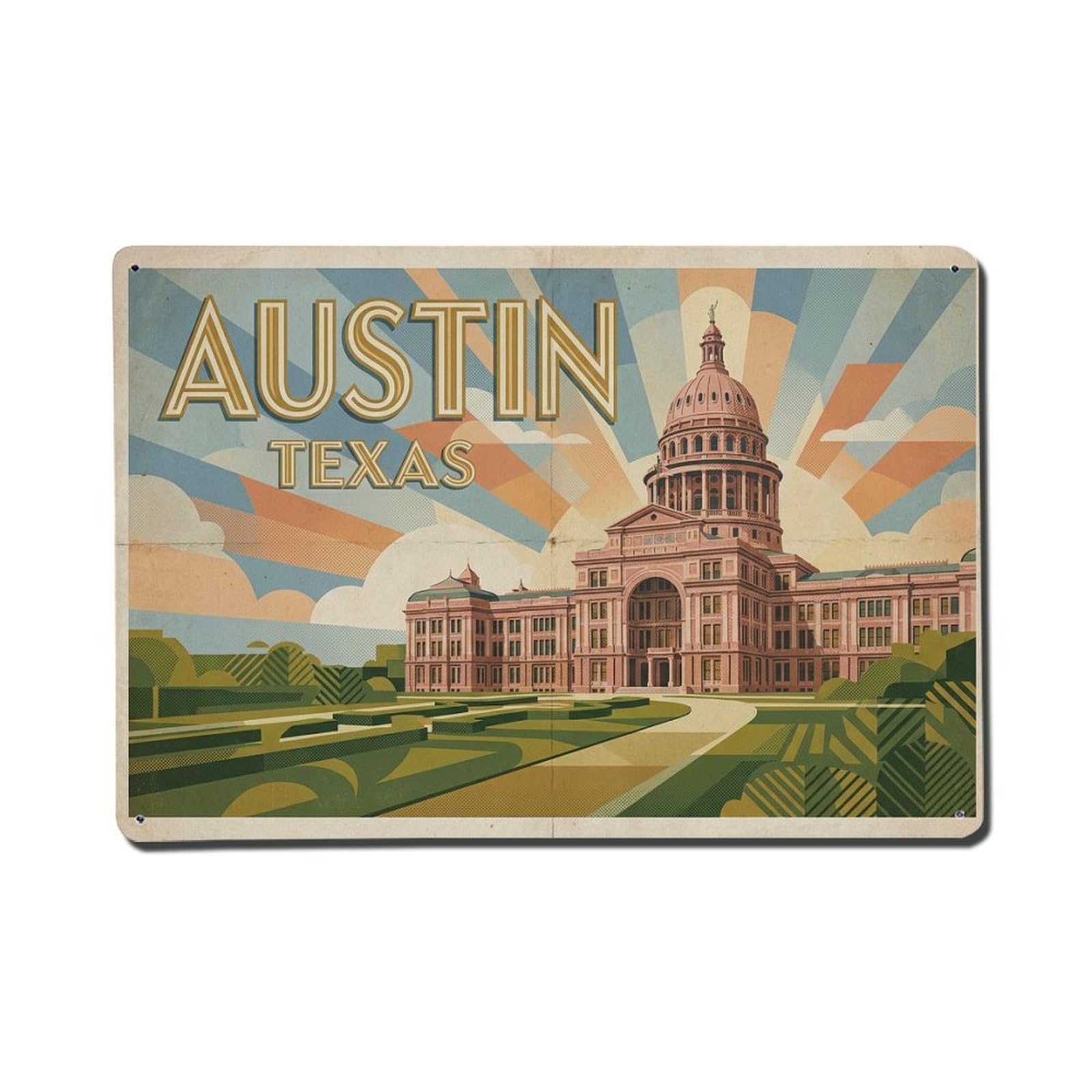 Xanthor Style Vintage Travel Usa Austin Metal Tin Sign