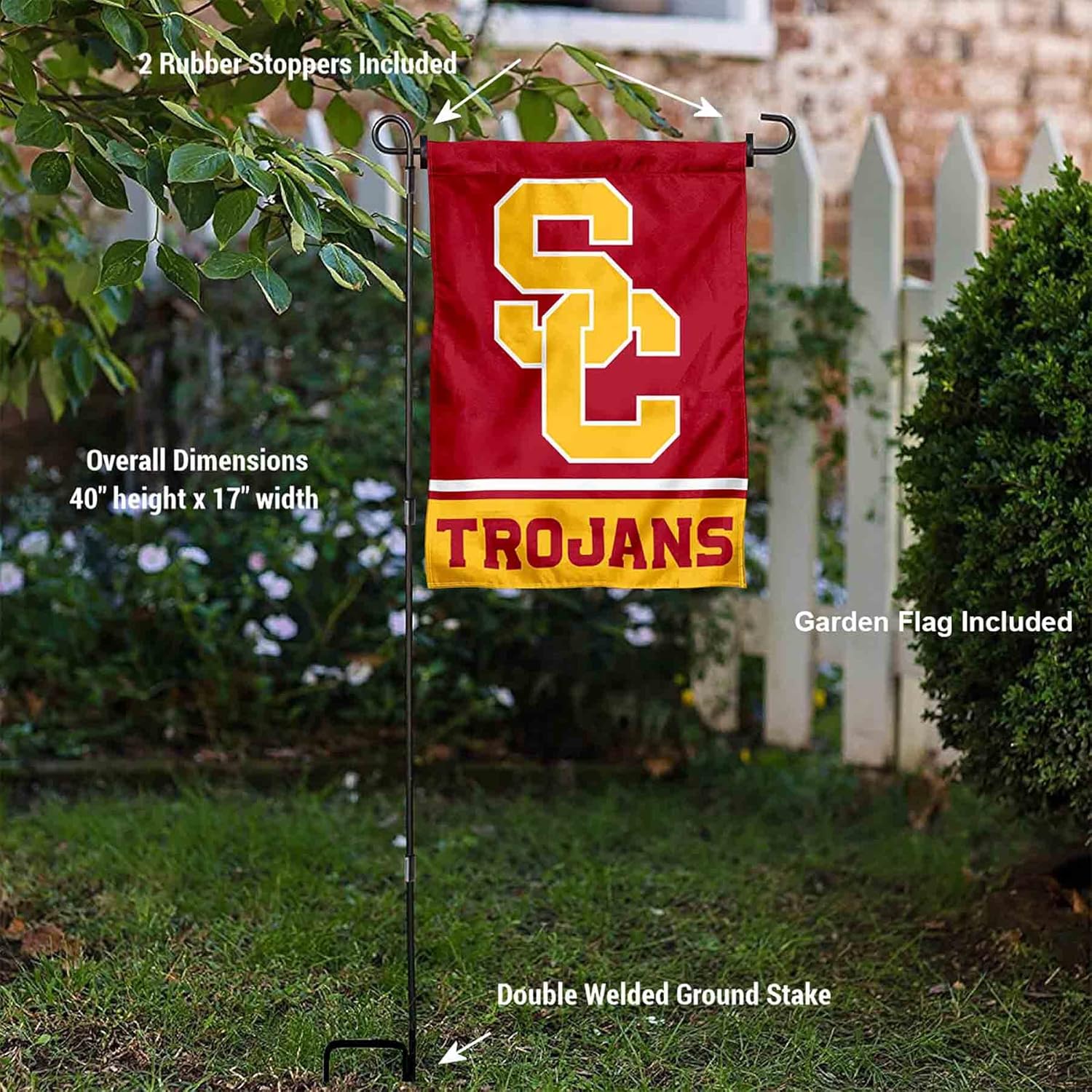 College Flags & Banners Co. USC Trojans Garden Flag with Stand Holder - Image 3