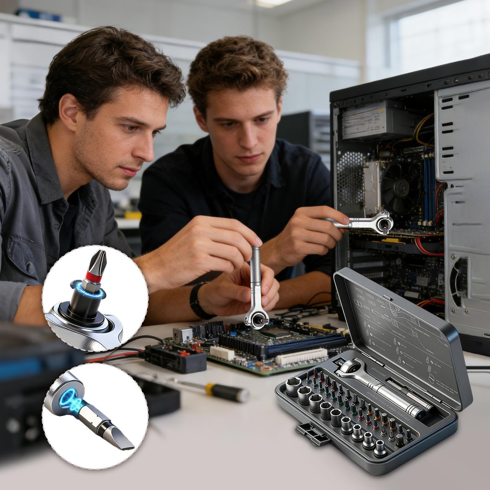 Cacciavite a Cricchetto Magnetico Kit di Attrezzi per Elettronica 40 in 1 | Cacciavite di Precisione con Manico Rimovibile per Smartphone Tablet PC Computer Orologi Occhiali