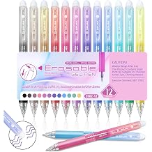 Erasable Gel Pen 12 Colors, Retractable Clicker 0.7mm Fine Point, Assorted Colors Inks, Make Mistakes Disappear, Erasable Gel Pens Perfect for Writing, Drawing & Planners
