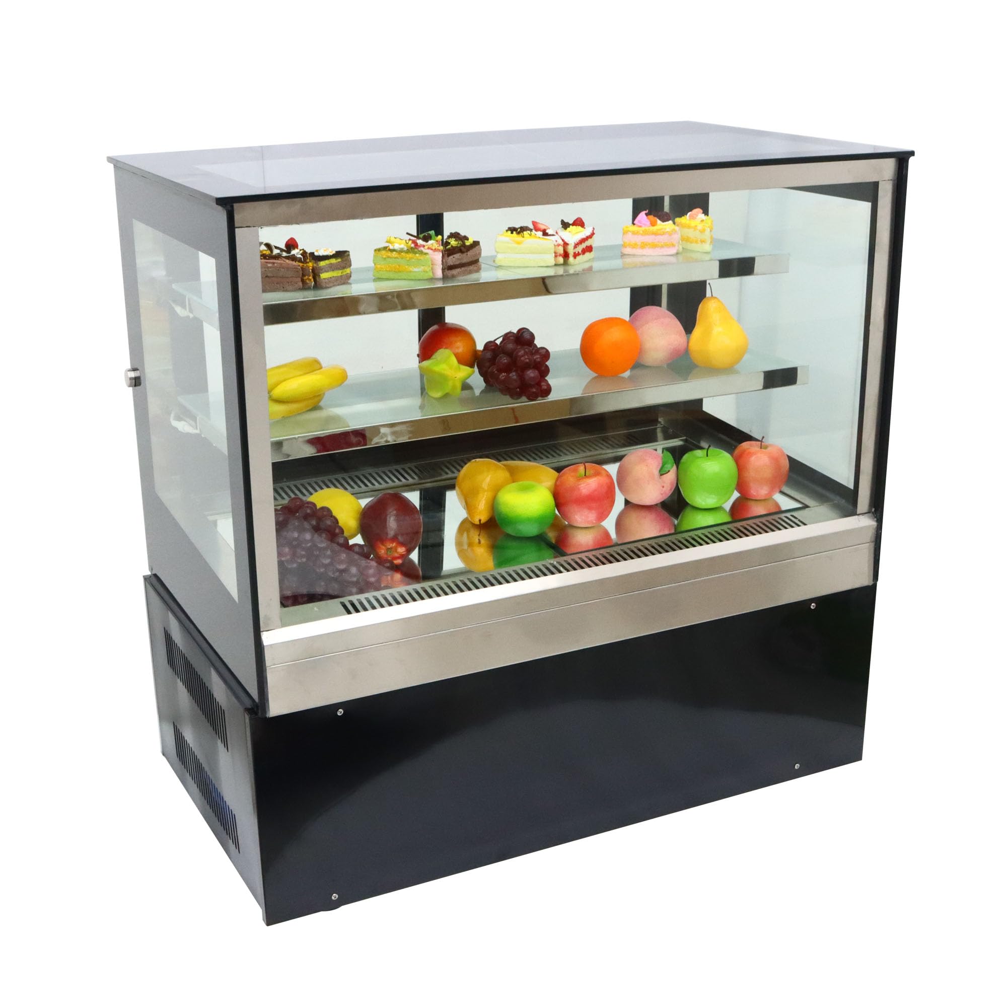 HQHAOTWU Countertop Cake Refrigerated Display Commercial Right Angle Cooling Display Cabinet for Fruit Cake Bakery Cookies Showing Case with White LED Light 220V
