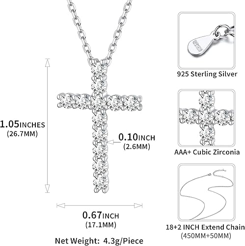 Miniatura 4 de ChicSilver Collar con cruz de plata de ley 925 para mujer, collar con colgante de cruz pequeña para joyas delicadas y simples para el día a día