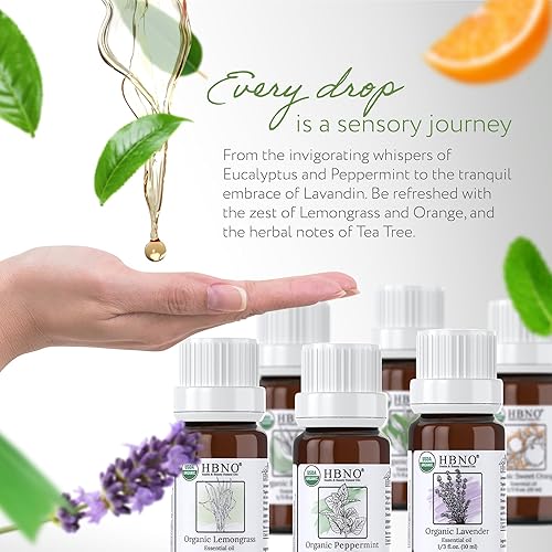 Miniatura 3 de HBNO Juego de aceites esenciales orgánicos (0.3 onzas líquidas)  Los 6 mejores aceites esenciales. Ideal para aromaterapia, fabricación de jabón y