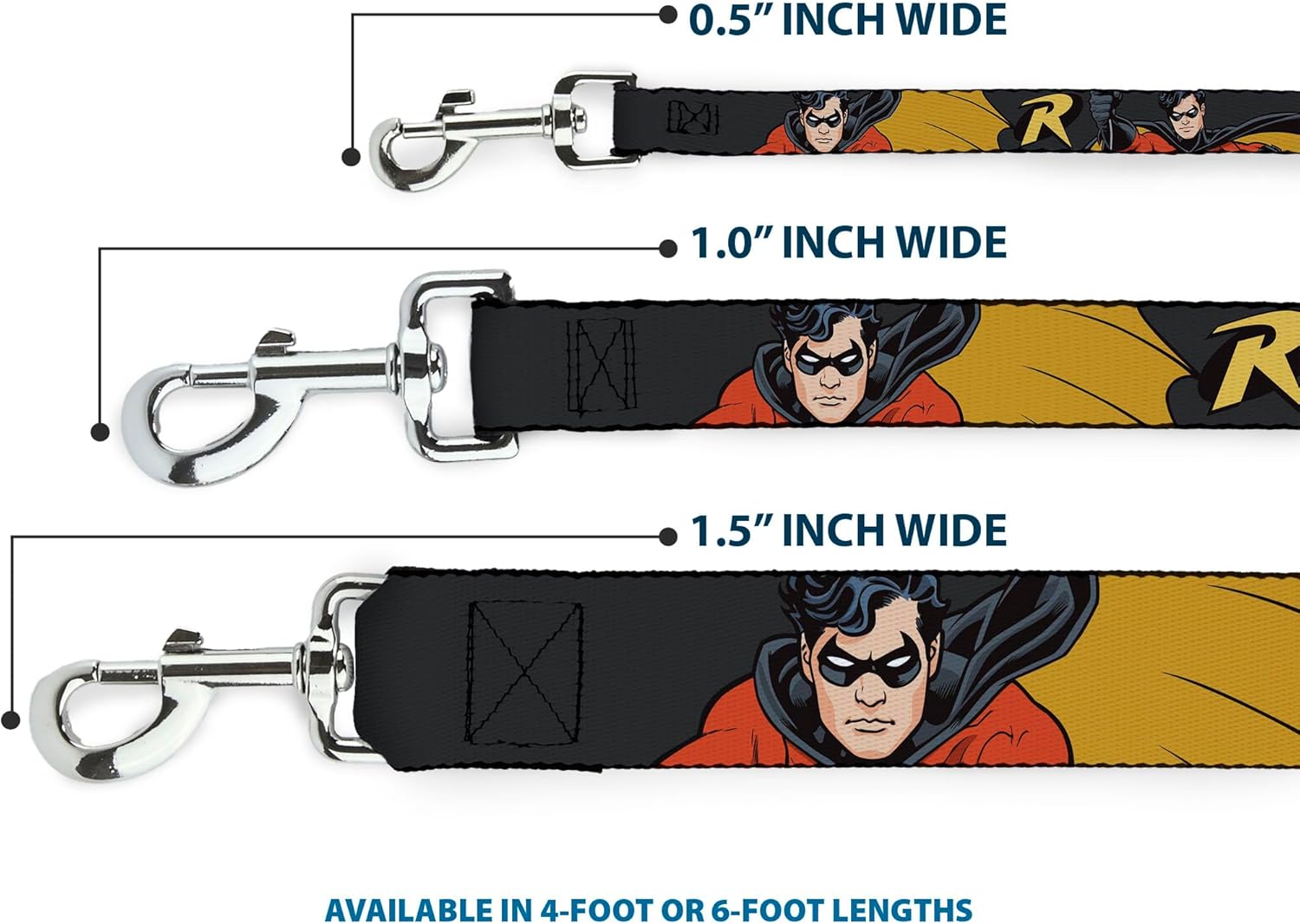 Dog Leash Robin Red Black Poses Gray 6 Feet Long 1.0 Inch Wide