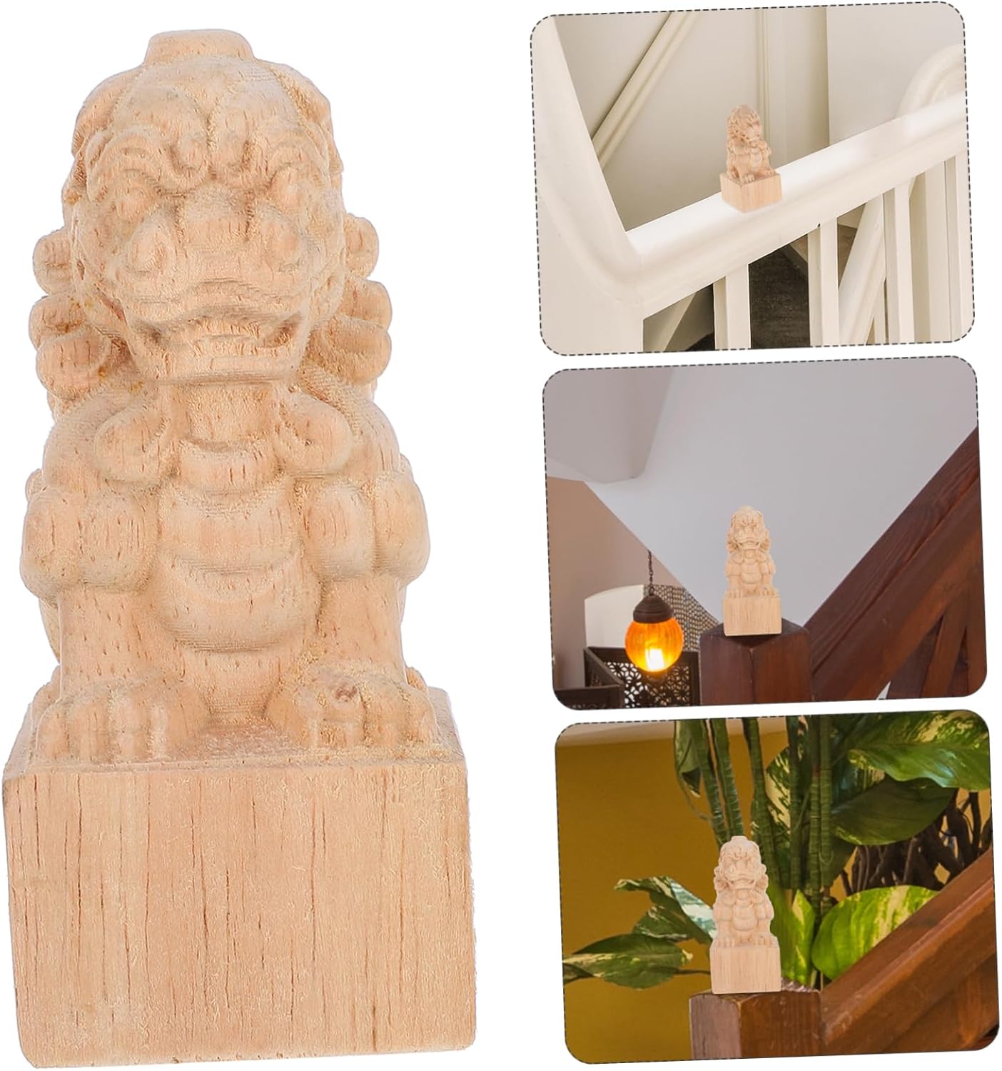 Healifty Solid Wood Roman Finials of Fu Dogs Decorative Furniture Post Caps for Fence Toppers and Lamp Shade Light Harp Top in Carved Wood Finials for Crafts and Home Decor