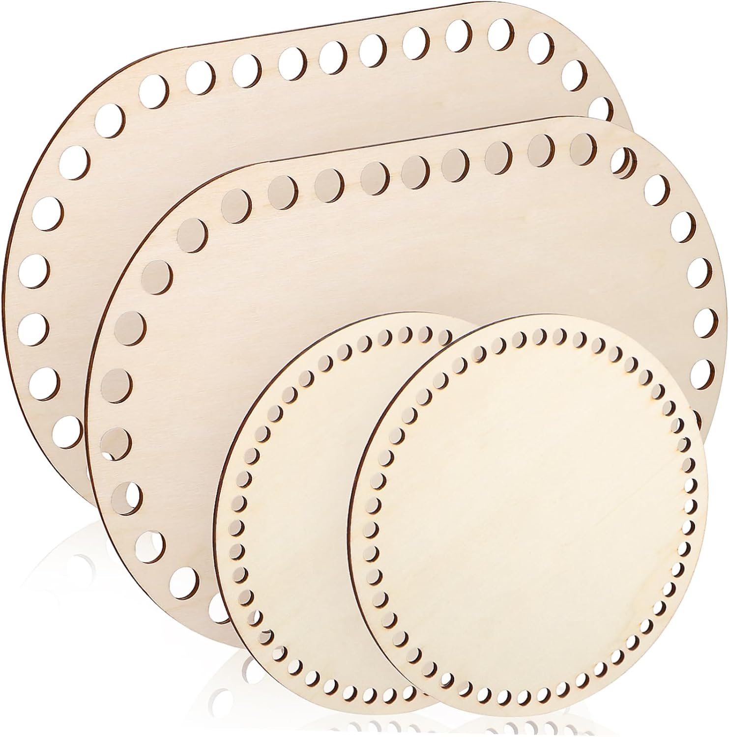 4pcs Wooden Basket Bottoms for Crocheting Natural Wood Basket Bases Oval Round Shape Craft