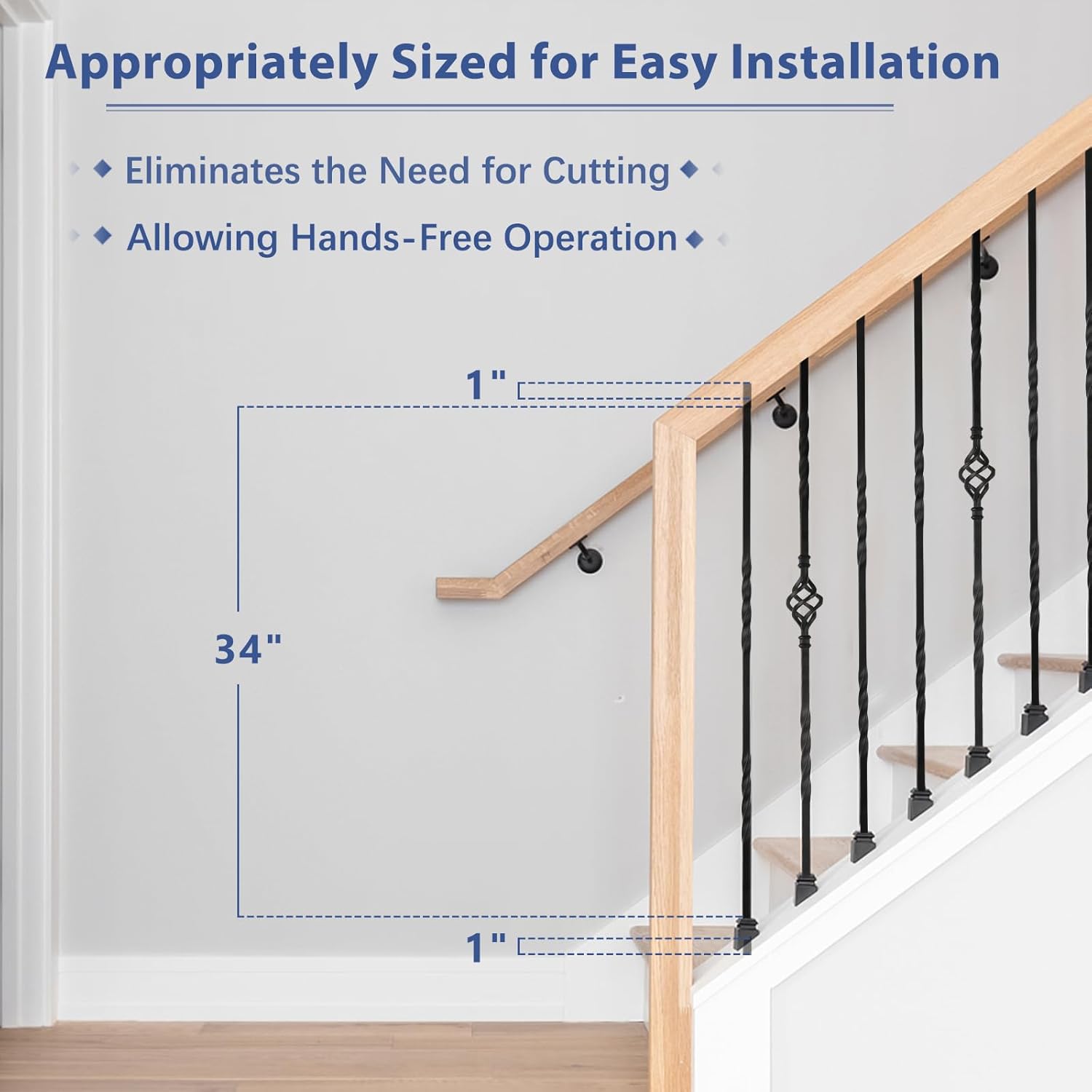 9 Pack Iron Stair Balusters, 36" Balusters for Staircase Interior, Stair Spindles Hollow Single Basket with Knuckles Double Twist 1/2" Square Metal Stair Wrought Iron Balusters (Pre-Cutting)