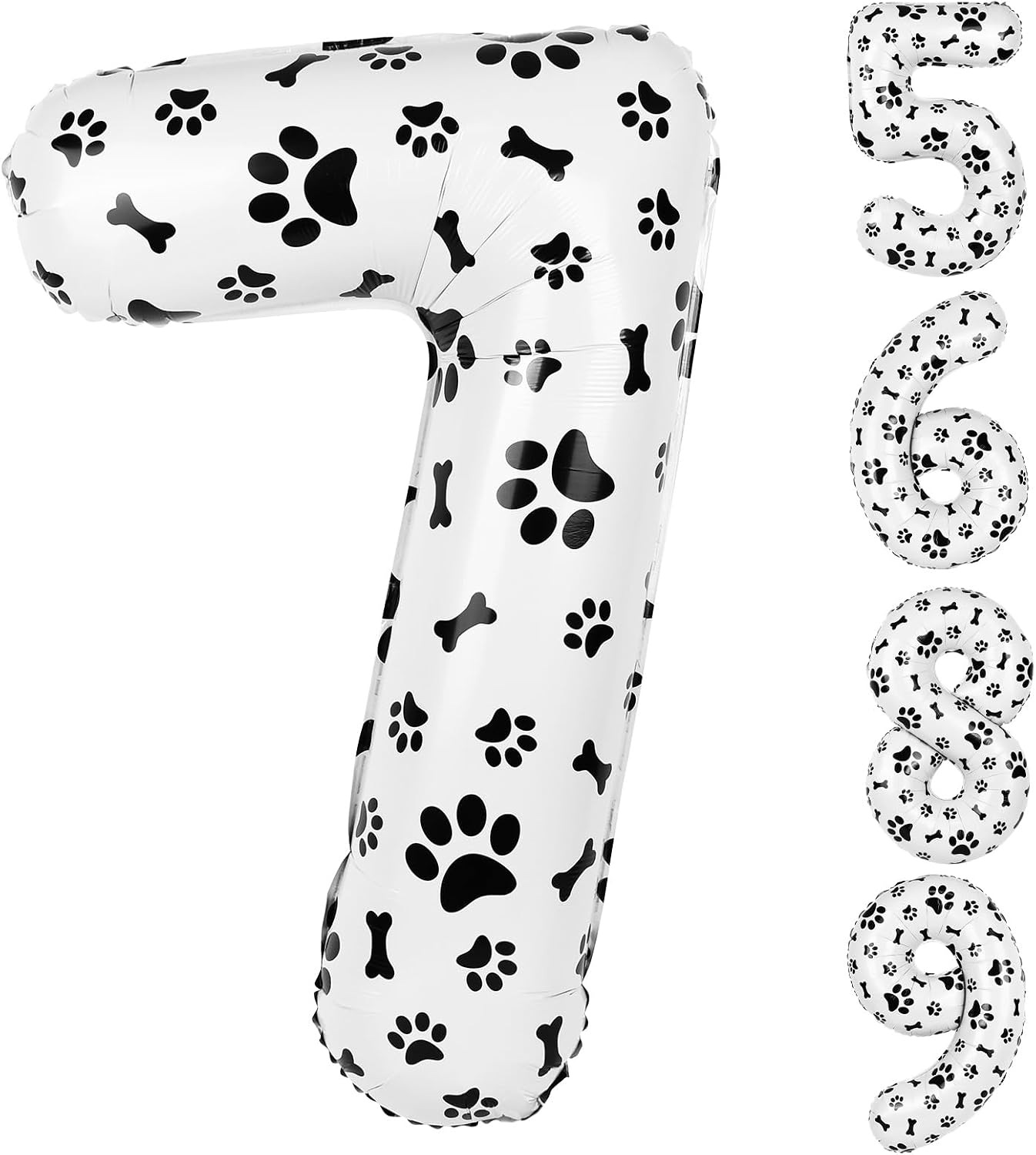 40 Inch Dog Foil Balloons,Black White Dog Paw and Bone Print Number 7 Balloons for Girls Boys 7th Birthday Party Decorations(Number 7)
