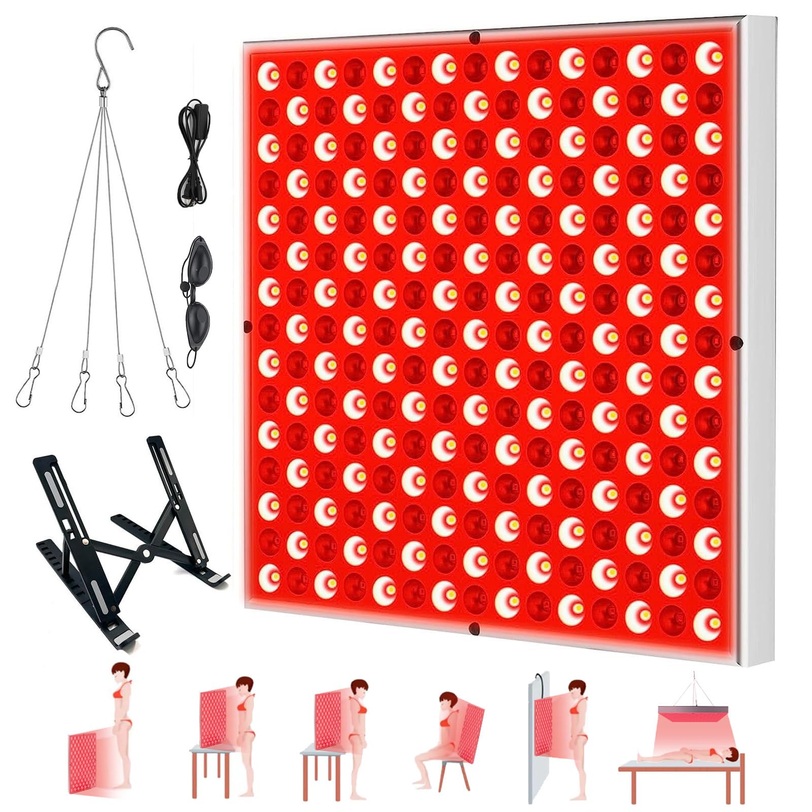 Dispositivo de terapia de luz roja, 45 W con 225 LED, infrarrojo cercano de 850 nm y rojo profundo de 660 nm para aliviar el dolor corporal y mejorar la calidad del sueño