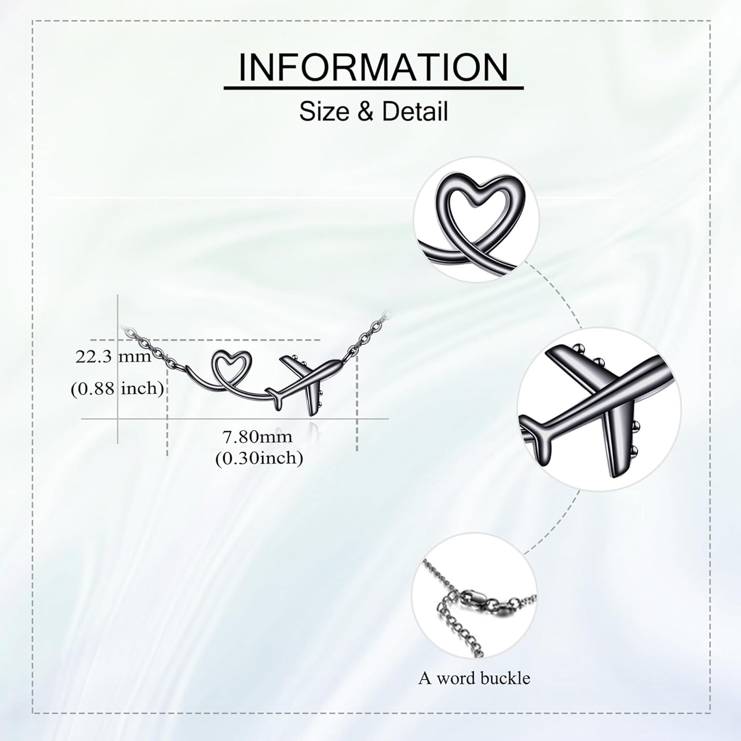 URONE Airplane Necklace 925 Sterling Silver Heart Airplane Pendant Aircraft Jewelry Gifts for Women Men - Image 5