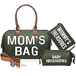 printe Mom\'s Bag, Hospital Bag for Labor and Delivery, Large Mommy Diaper Tote for Mom Overnight Travel, Waterproof Baby Handbag with Pouches and Straps, Olive Green