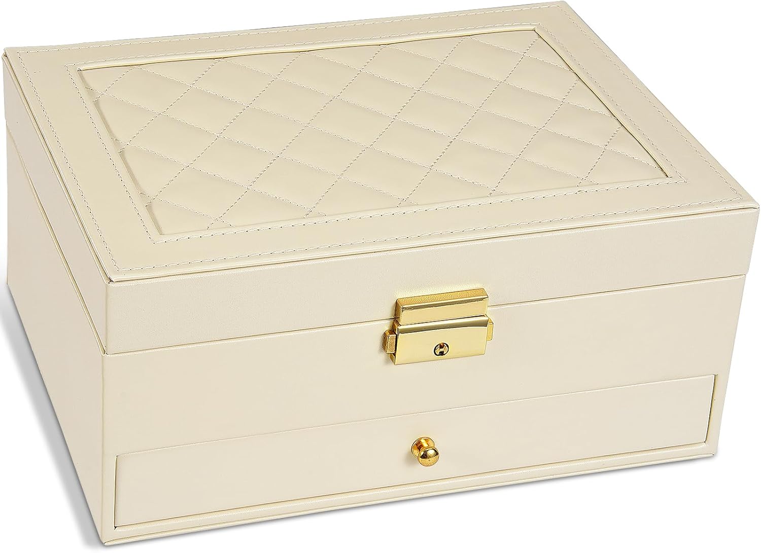 Jewelry Box for Women Girl Wife - Large PU Leather Jewelry Organizer Storage Case with Two Layers Display for Earrings Bracelets Rings Watches (Apricot)