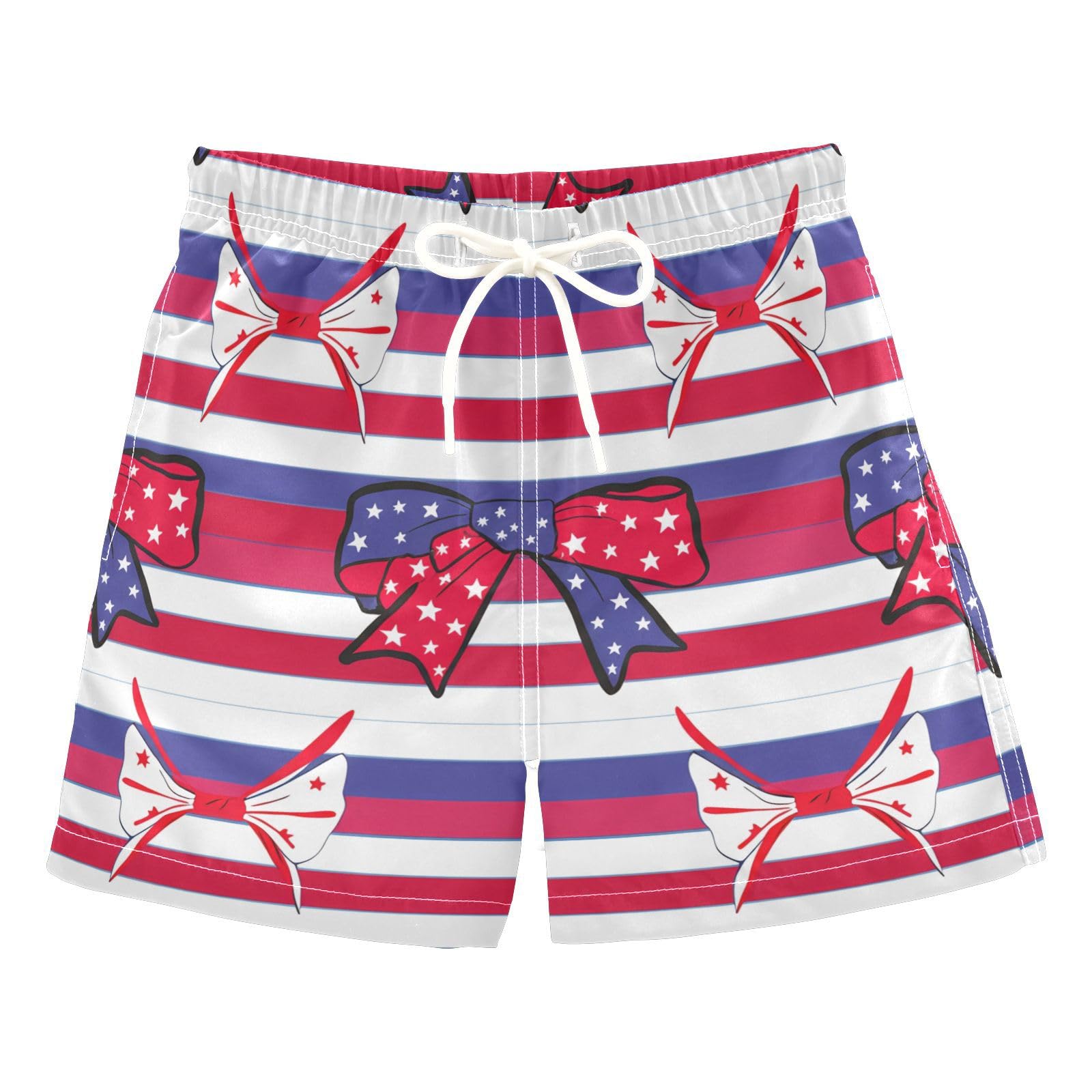 YANENDIE Boy Swim Trunks Independence Day Bows Summer Beach Quick Dry Swimsuit Bathing Suit, 2-8T