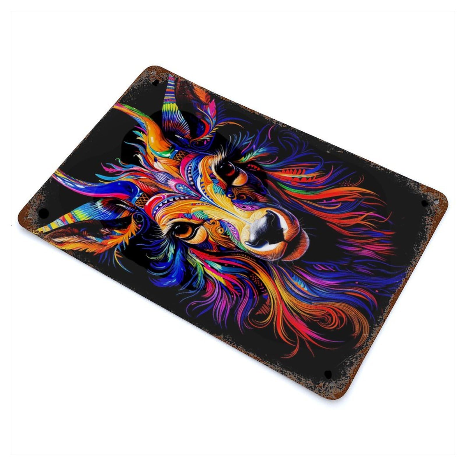 Psychedelic Deer Vibrant 11.8"x7.9" Rustic Tin Plaque, Industrial Home Decor for Farmhouse, Kitchen And Entryway Decor