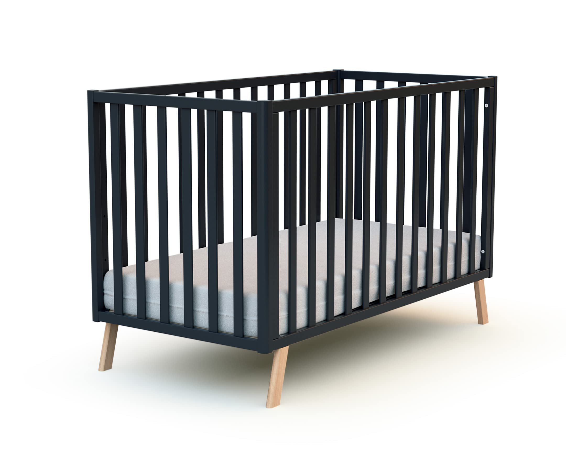 AT4 - Cuna bebé casita evolutiva CONFORT madera - Haya Barnizada/Gris grafito - 60 x 120-125,50 x 64 x 158 cm