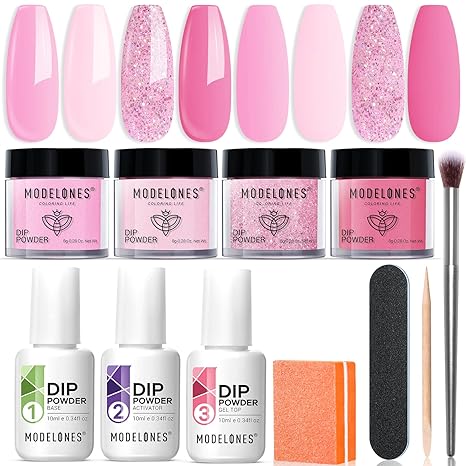 💖 Stunning Dip Powder Nails! 💅 Modelones Kit for Beginners - 4 Colors, Glitter & More! 💖