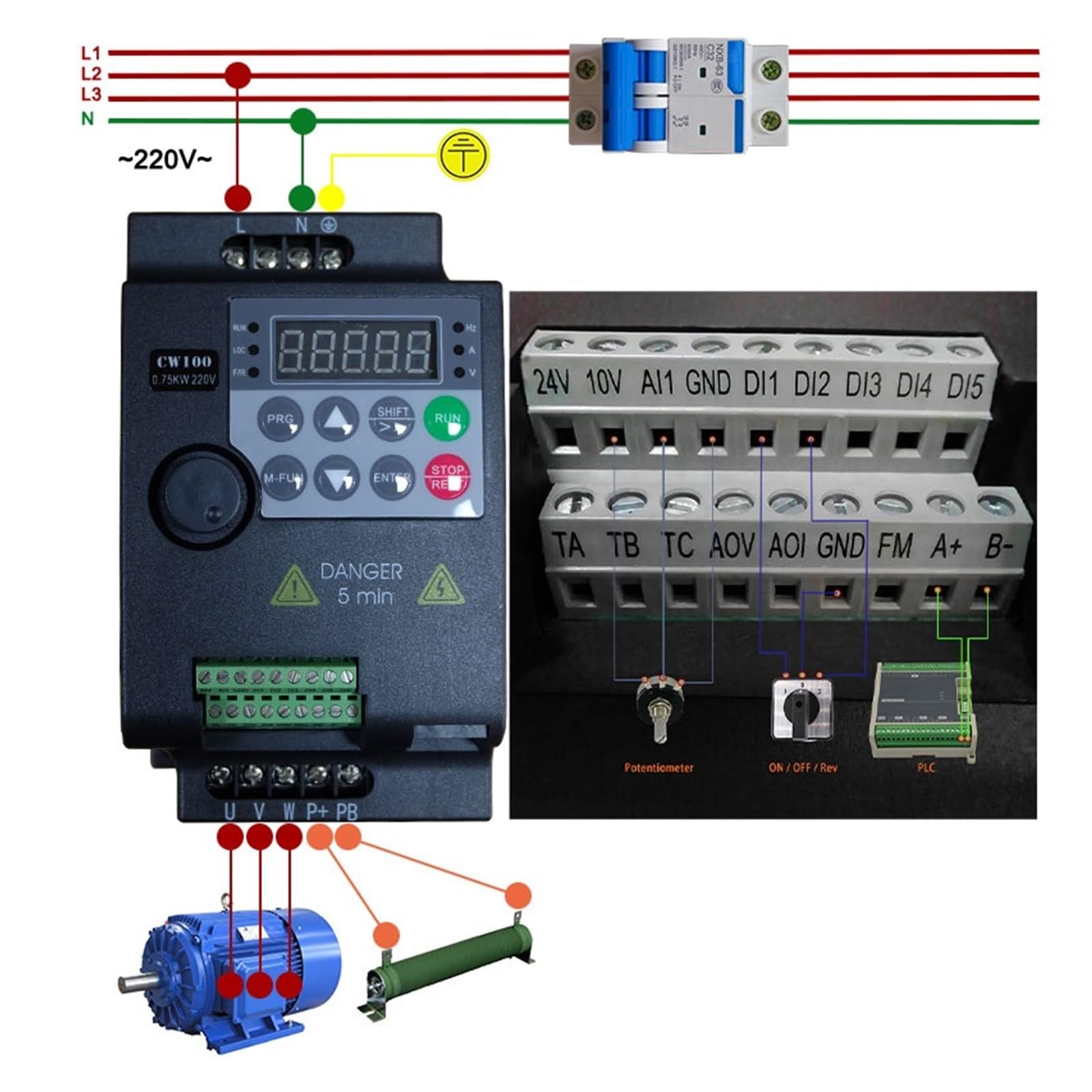 Przetwornica częstotliwości, Przetwornica częstotliwości VFD z wejściem 220 V na wyjście 380 V, regulator prędkości silnika 0,75/1,5/2,2/3,7/4/5,5 kW(7.5HP 5.5KW)