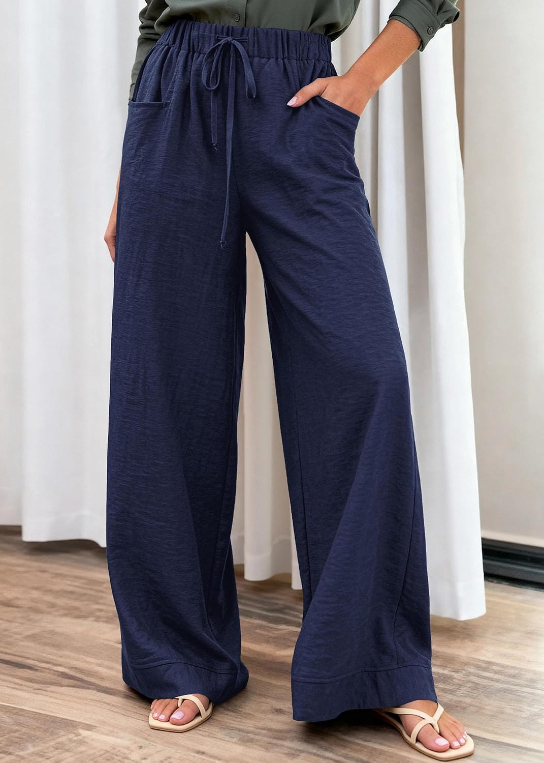 KIRUNDO Wide Leg Palazzo Pants for Women Summer High Waist Flowy Casual Trousers Lounge Pants Beach Vacation Travel Outfits