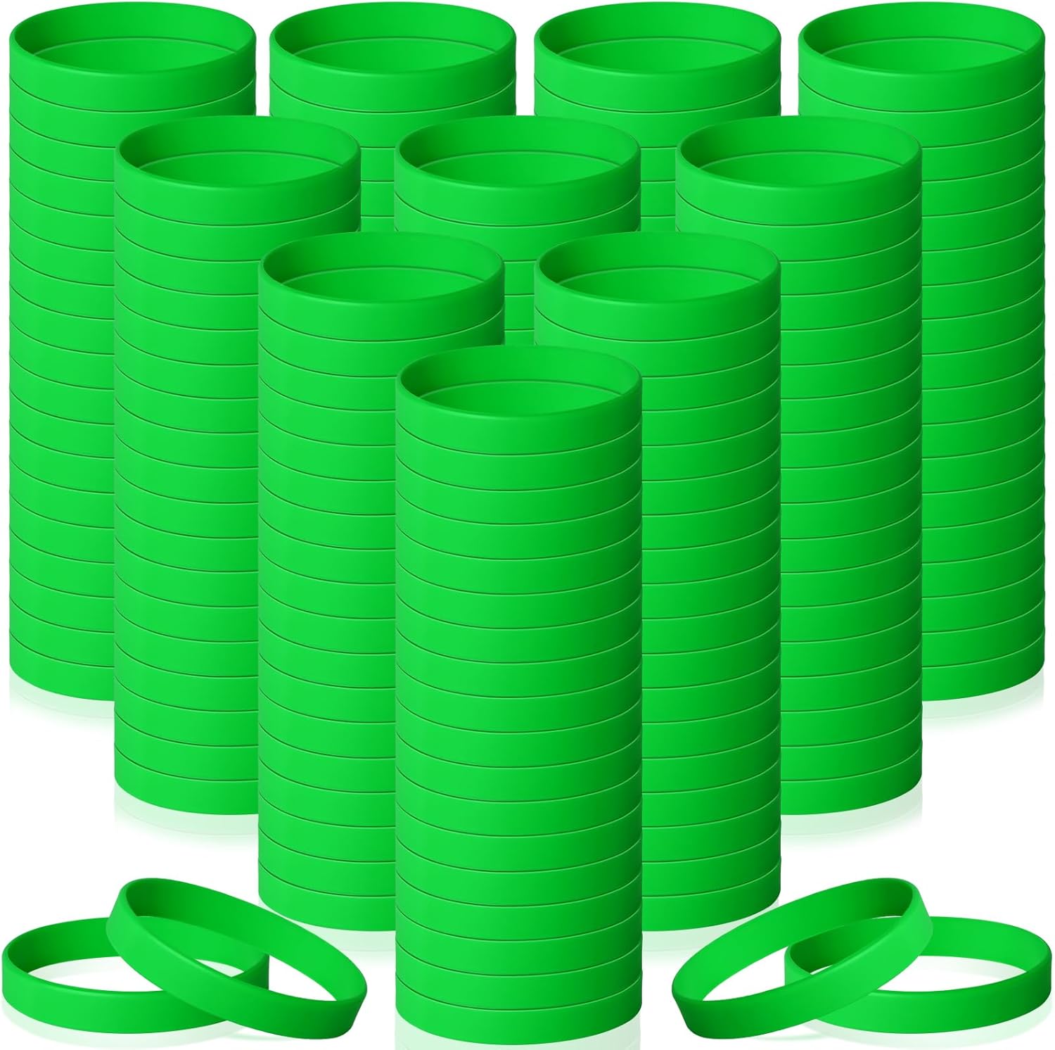 240 PCS Green Rubber Silicone Bracelets, Blank Wristbands Gifts Supplies for Adults Kids Sports Teams Party (Green)