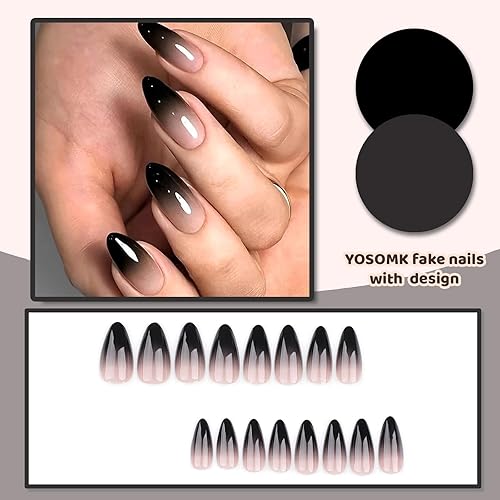 Miniatura 76 de Uñas postizas a presión marrón café, uñas postizas medianas de almendra, color sólido, cobertura completa, uñas postizas artificiales brillantes