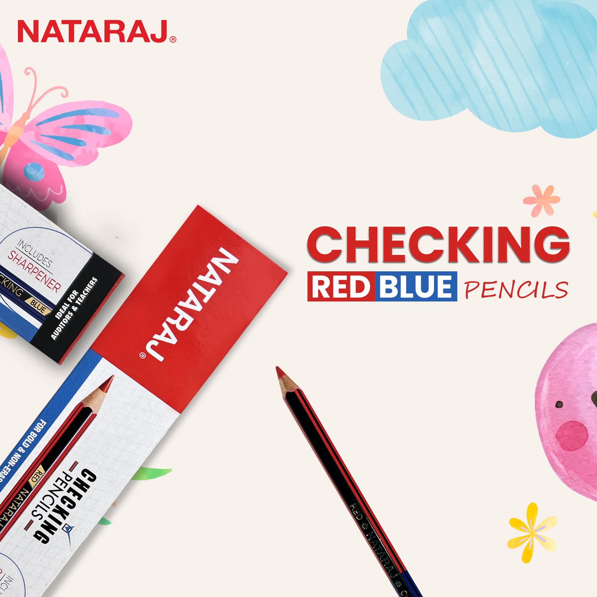 Nataraj Checking Pencils Red & Blue, Hexagonal Shape, Break-resistant Bonded Lead, Comfortable & Soft Grip, Double Headed Design, Suitable for Kids (Pack of 1) product image 2