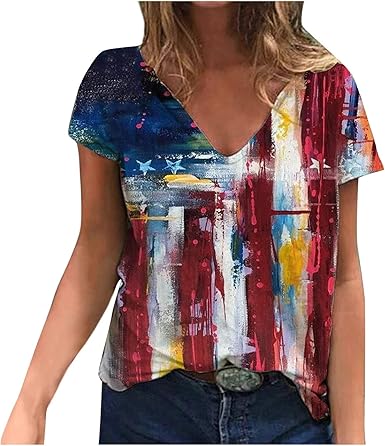 Sdoveb Womens Tops Patriotic Red 