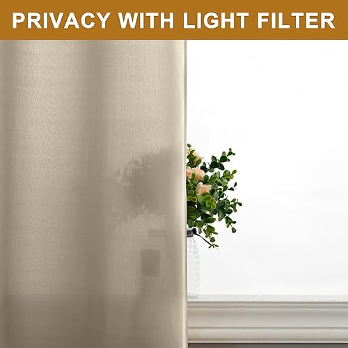 Miniatura 3 de Hiasan Cortinas filtrantes de luz para sala de estar de 84 pulgadas de largo, cortina semitraslúcida de privacidad con ojales y alzapaños para