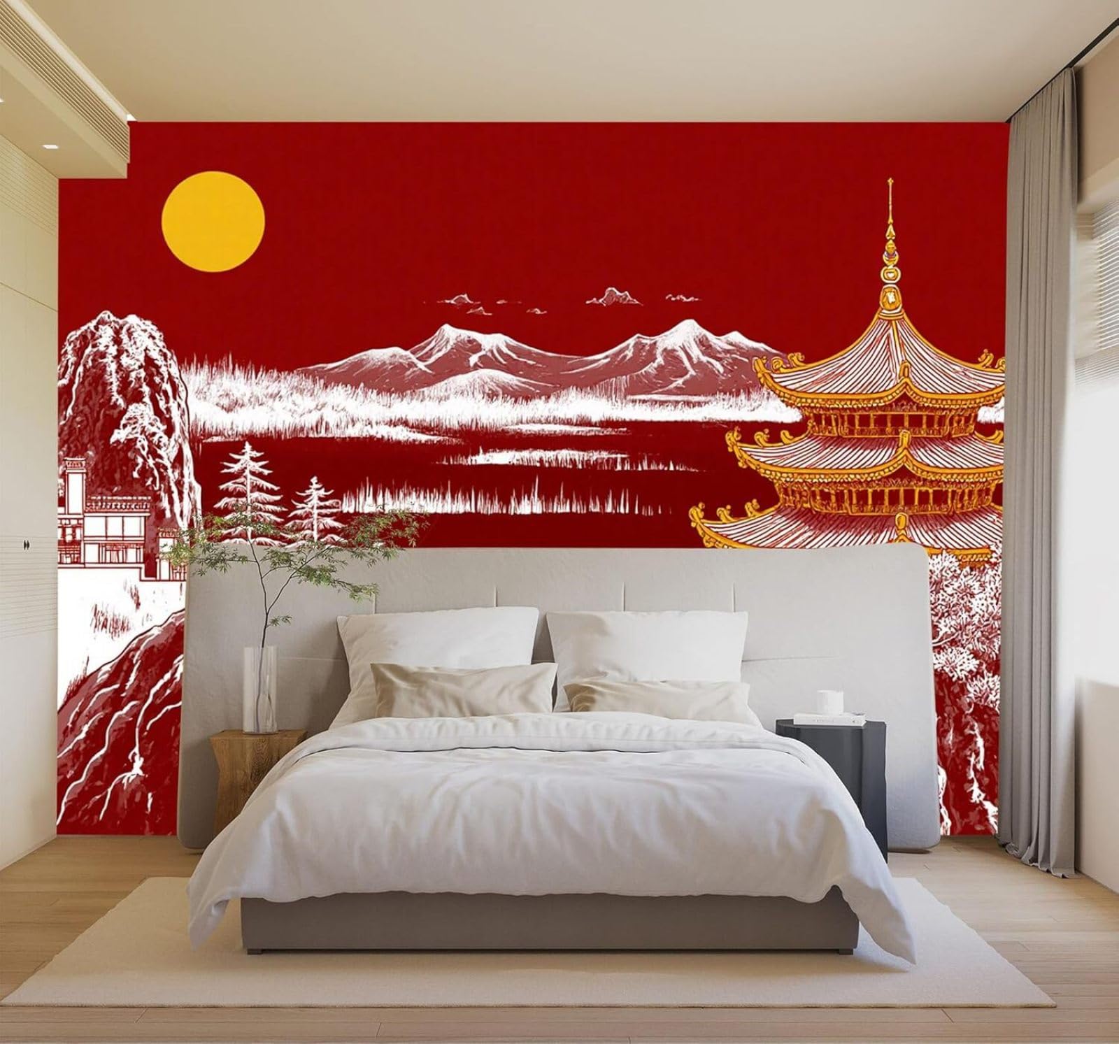 3D Papel Pintado Creatividad Rojo Paisaje Arquitectura Puesta De Sol