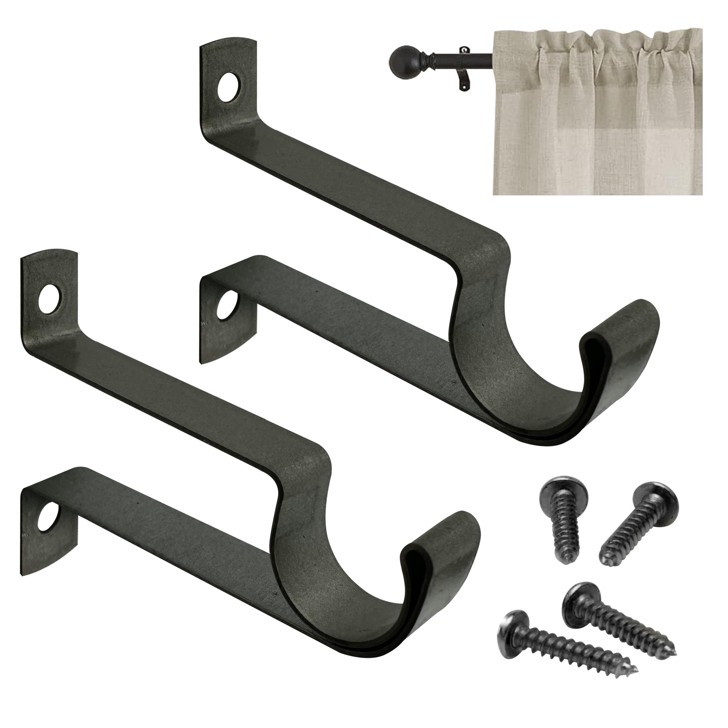 Amazing Drapery Hardware 5/8" Cafe Rod Bracket with 1.9" Wall Clearance, Decorative, includes Mounting Screws, 1 Pair - Black