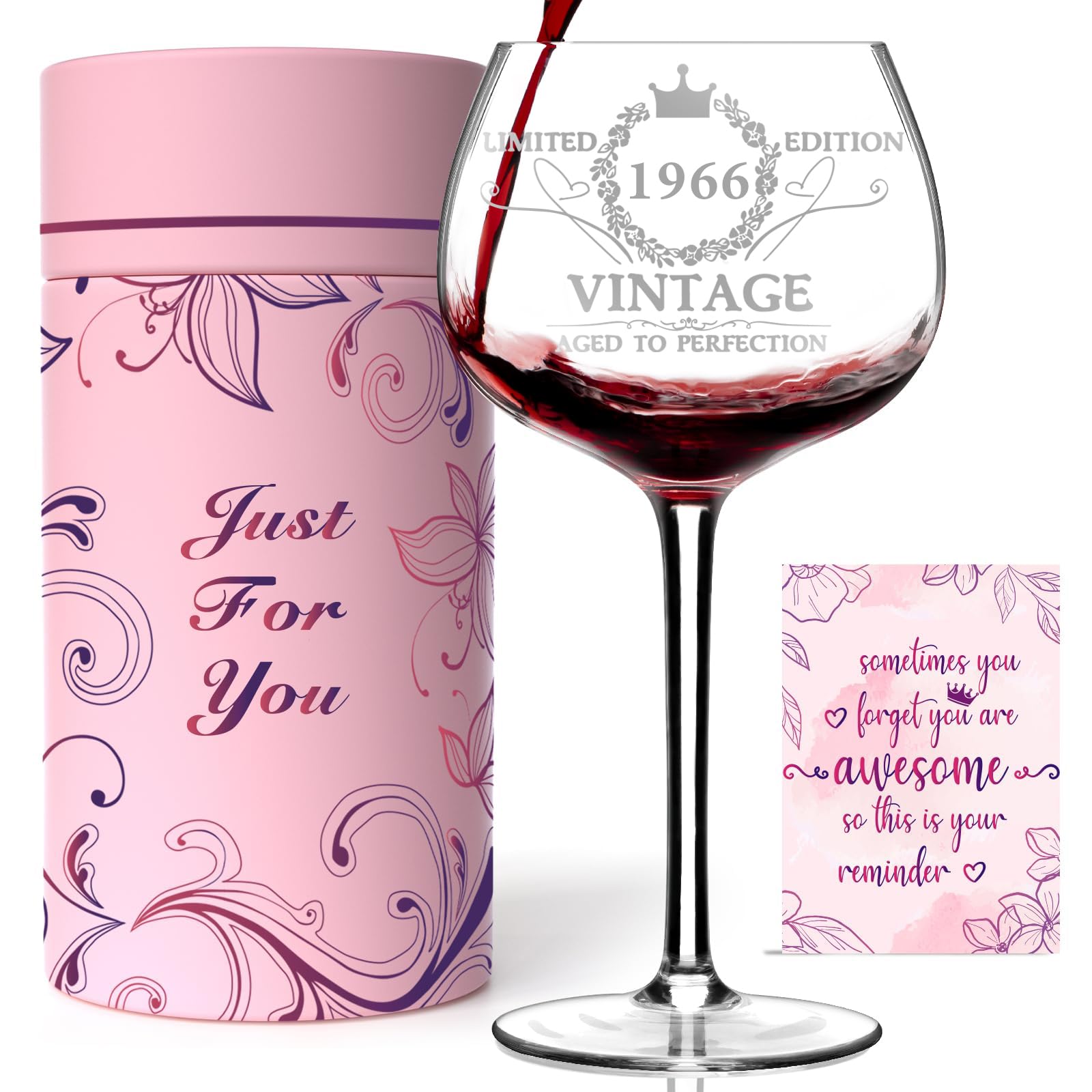 60TH Birthday Gifts for Her, Vintage 1966 Engraved 60th Wine Glass, 60 Year Old Birthday Decorations For Women, Funny 60 Bday Gifts Idea For Women, Friends, Daughter, Sister Mom - Turning 60 Present
