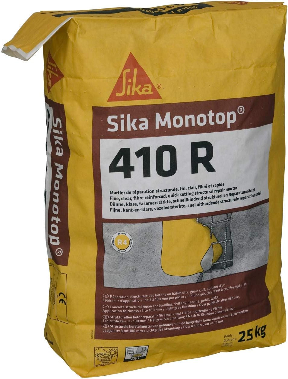 Sika Corporation 457465 Sika Monotop 410 R R4 Repair Mortar, fine, fibrated and Fast, Grey, 25kg