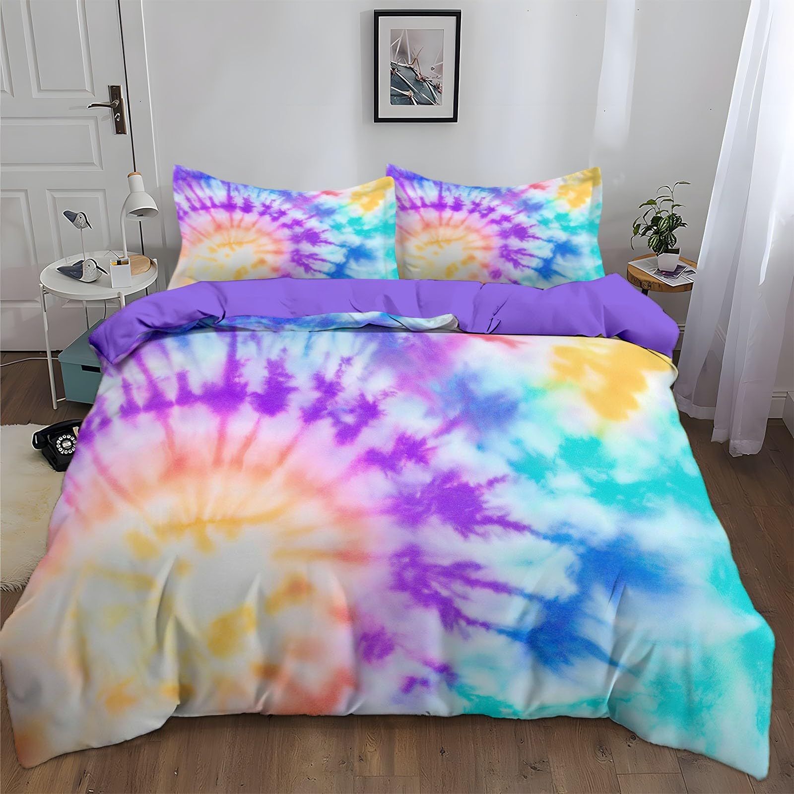Housse de Couette 220 x 240 cm Aquarelle Multicolore en Microfibre Douce pour Lit 2 Personnes