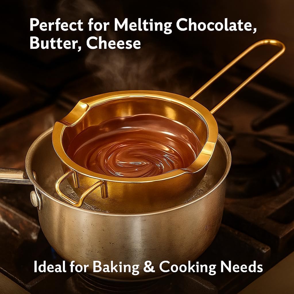 Rasakraft Chocolate Melting Bowl, Stainless Steel Double Boiler Pot for Chocolate, Butter, Wax, Caramel, with Heat Resistant Handle, Baking, Candle and Soap Making