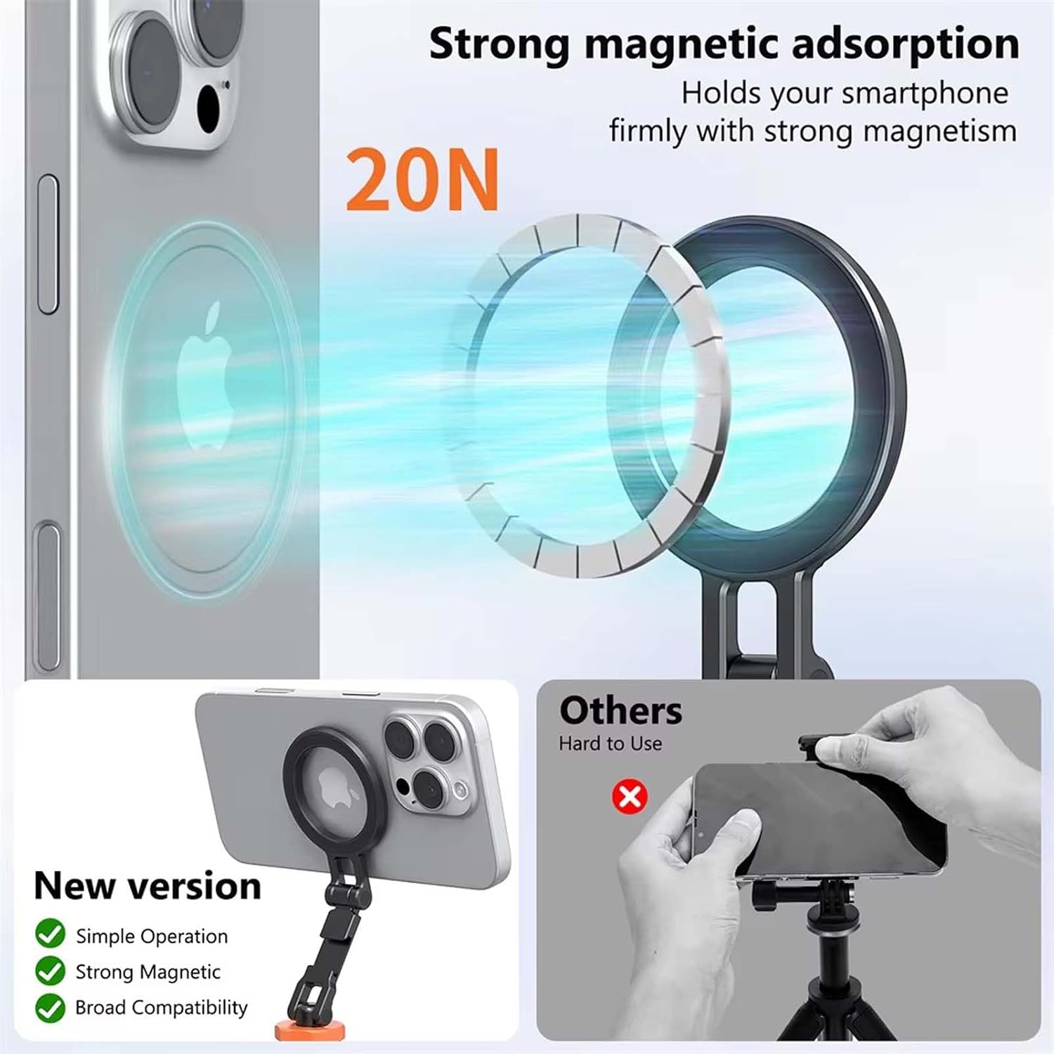 Magnetic Foldable Phone Holder,Cold Shoe Mount Phone Stand Compatible with iPhone 17 16 15 14,DSLR Camera Mic Light Monitor Live Streaming Photography Accessories
