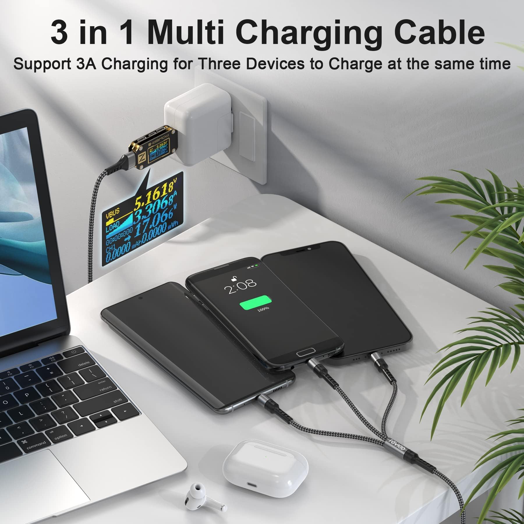 RAVIAD Multi Cavo di Ricarica, 3 in 1 Multiplo Cavetto [3Pezzi, 1.2M] Micro USB Tipo C Nylon Intrecciato Cavo di Ricarica USB per Samsung S24/S23/S22/S10/S9/S8, Huawei P30/P20, Xiaomi, OnePlus
