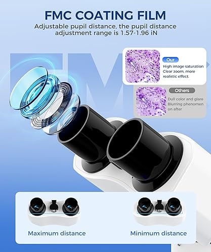 Miniatura 4 de Microscopio binocular compuesto para niños y estudiantes, aumento 40X-2000X, kit de microscopio con diapositivas y muestras, equipo de laboratorio