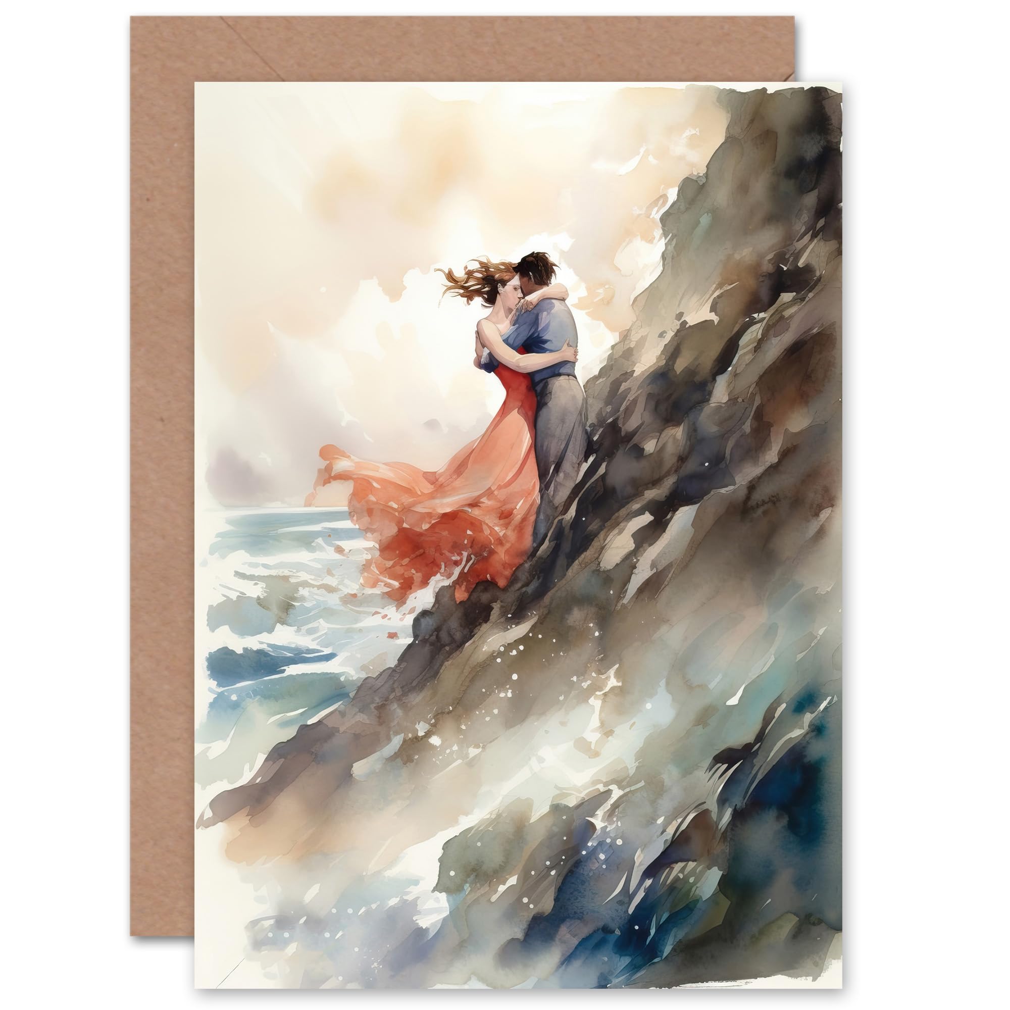 Artery8 Watercolour Coastal Cliff Landscape Greeting Card Anniversary Love